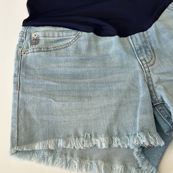Pinkblush Light Wash Fringe Hem Maternity Denim Jean Shorts - Picture 4 of 9